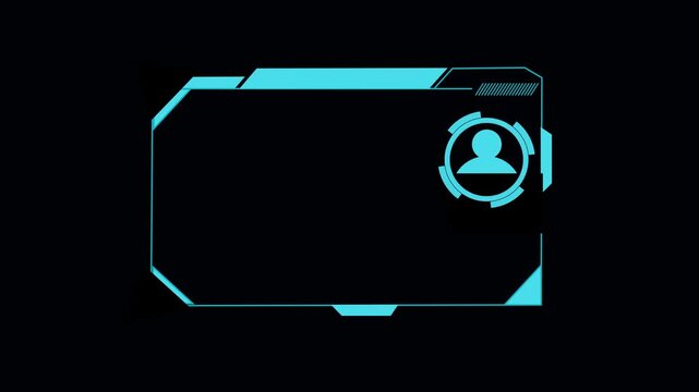 Digital interface frame glows with cyan cyber lines on a dark plane. High tech futuristic borders outline the interface frame. Modern HUD graphics drive this digital interface frame.