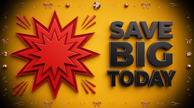 Red comic explosion on yellow background with sale typography.