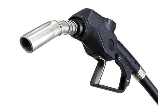 Modern fuel pump nozzle with metallic spout isolated for industrial and transportation themes