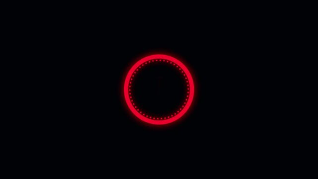 Glowing red neon circle pulses on a dark black space background. Tiny digital dots drift around the red neon circle. Cyber UI motion illuminates this red neon circle.