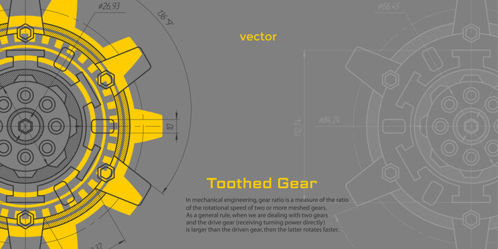 Gears. Mechanical Engineering background .Technical drawing .Vector illustration .