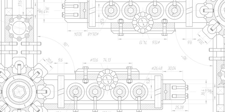 Technical drawing .Mechanical Engineering background .Technology banner. Vector illustration .