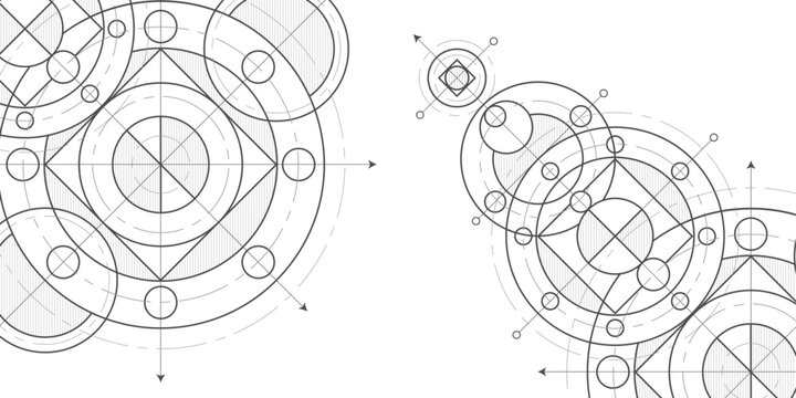 Geometric circles. Technological drawing . Engineering technologies. Background .Vector illustration.