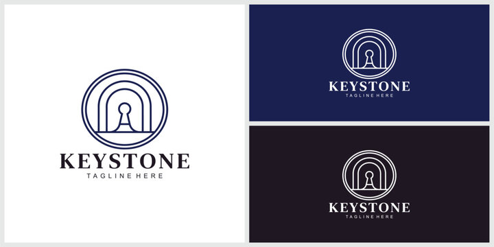 Minimalist circular line art logo design featuring a keystone arch symbol