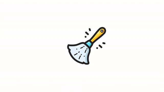 Yellow wooden handle cleaning tool with fluffy white microfiber feather duster graphic icon. Ideal for cleaning service logos and product packaging design.