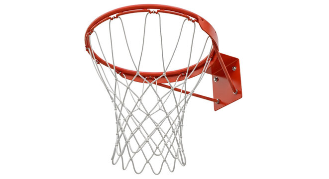 Red basketball hoop with white net for a professional sports game