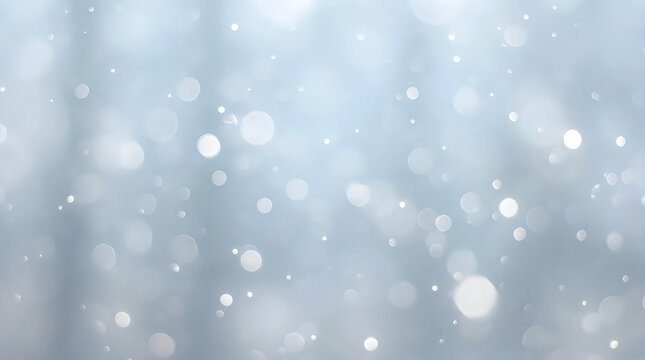 Abstract background featuring soft white glowing bokeh lights on a cool blue backdrop perfect for winter holiday themes or elegant festive graphic design projects