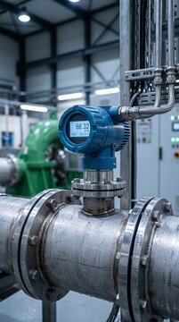 Close Up of Electromagnetic Flow Meter Measuring Turbined Water