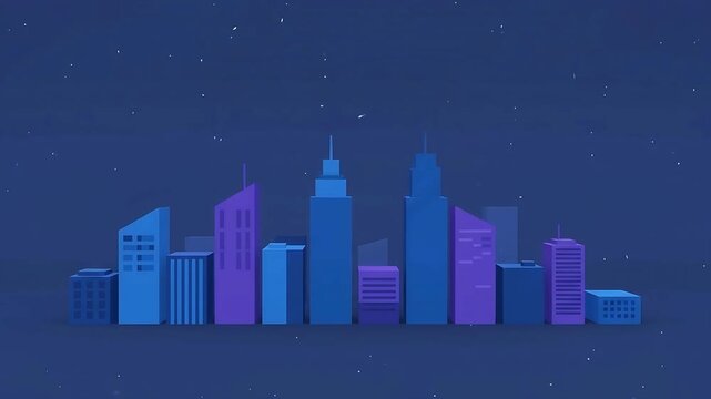 Animated Cityscape at Night with Glowing Windows and Falling Stars Loop