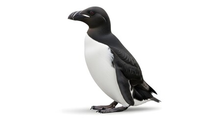 Fototapeta premium Razorbill bird standing profile on isolated white background with clean studio lighting and sharp focus