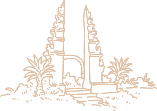 Balinese Split Gate Candi Bentar Line Art Illustration