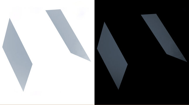 Minimalist geometric parallelogram shapes, abstract grey quadrilateral design elements, modern vector graphics on white and black backgrounds
