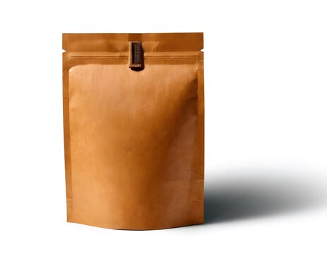Brown kraft paper doypack pouch mockup isolated on white background front view