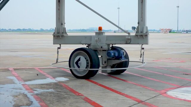 Motorized Jet Bridge Wheel System Wheelbase Rotating Movement Airport Tarmac Apron Ground Support Equipment Aviation Maintenance Engineering Operational Technology Transportation Commercial Facility