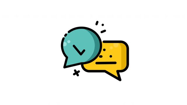Animated verified chat icon with teal speech bubble and check mark, ideal for websites or apps indicating trusted and verified communication. Verified chat, teal bubble, check mark, trust.