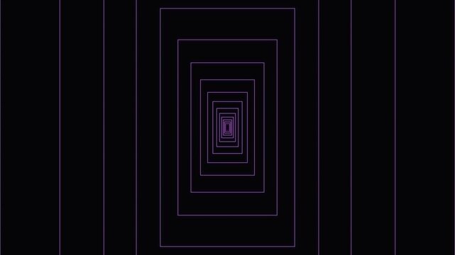 Abstract purple neon tunnel animation with moving rectangles