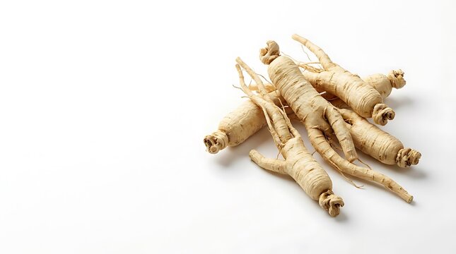 Fresh ginseng roots isolated on a surface. american ginseng