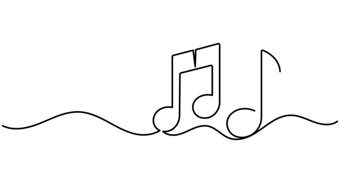 Music notes continuous line art with editable stroke for melody and sound vector design
