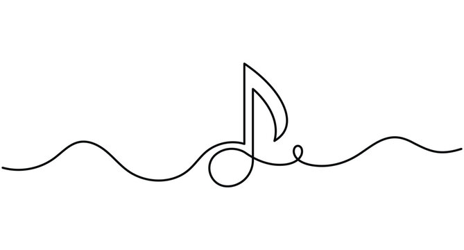 Music note continuous line art depicting a simple sound symbol with an editable stroke vector style.