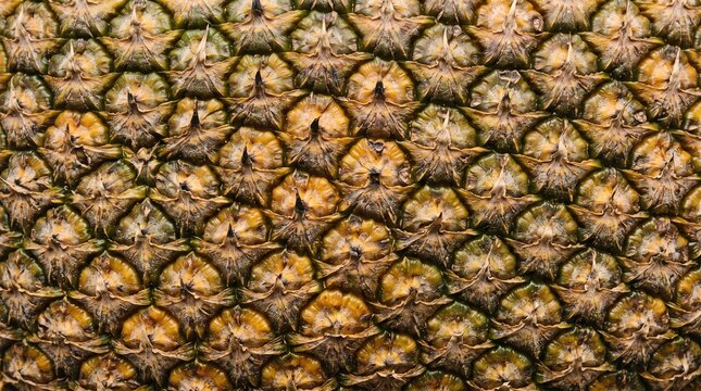Flattened Pineapple Skin Texture with Golden Green Diamond Pattern Full Frame Tropical Background