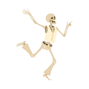 Dancing Cartoon Skeleton in Retro Disco Outfit Illustration