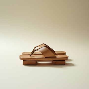 Pair of Wooden Sandals on a Plain Background