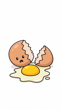 A broken chicken egg with cracked eggshell and fresh egg contents, isolated on a clean white background. Simple food concept representing cooking, breakfast, ingredients, and food preparation.&rdquo;