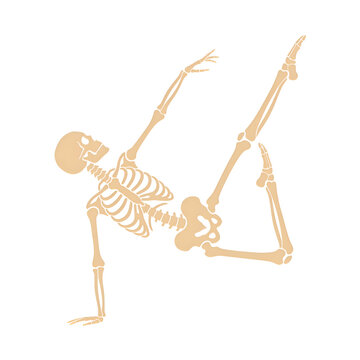 Dancing Human Skeleton Performing Yoga or Acrobatic Pose on Black