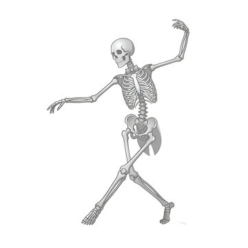 Dancing Skeleton with Bowtie Vector Character on Black Background