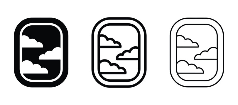Airplane windows set with clouds inside vector icon collection passenger cabin port hole outline symbols