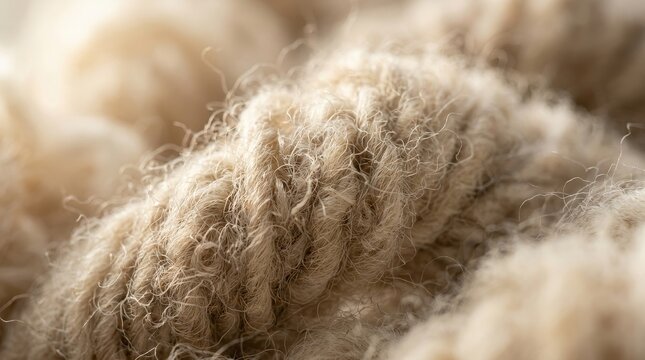 Close up texture of soft beige wool fibers.