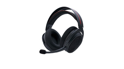 Black gaming headset with boom microphone and red accent stripe © Gael