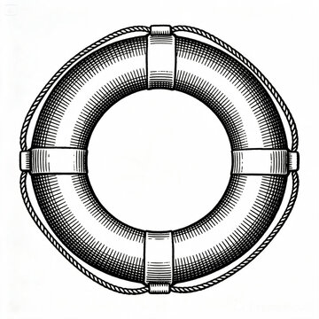 Antique classic marine lifebuoy ring etching illustration