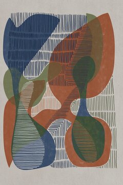Modern abstract composition features organic shape and line pattern