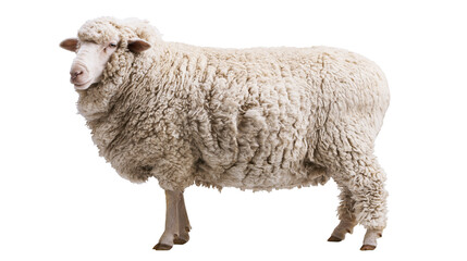 Fluffy white adult sheep standing in profile view © Gael