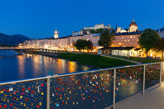 Austria, Salzburg, Love locks at River Salzach