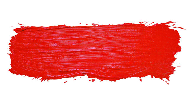 Thick horizontal red oil paint brush stroke with visible texture