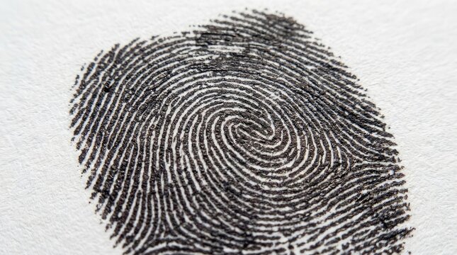 Black Ink Fingerprint on White Background