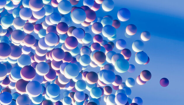 Abstract blue spheres float dynamically in a modern 3d rendering