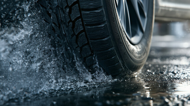 Premium automotive tire tread pattern close up