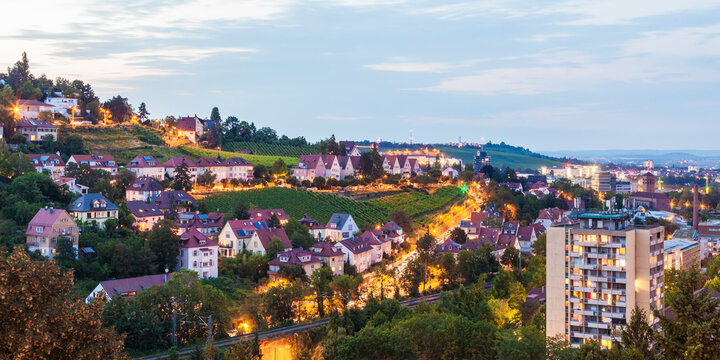 Germany, Baden-Wuerttemberg, Stuttgart, Killesberg, cityscape with houses, vineyards