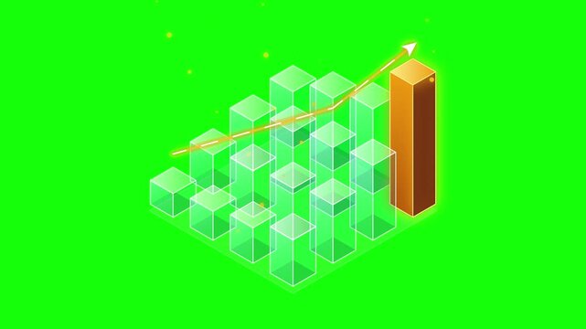 Business growth data visualization with isometric 3d bar charts