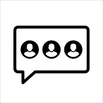 Speech bubble icon containing three human user avatars representing social communication connection or team group chat