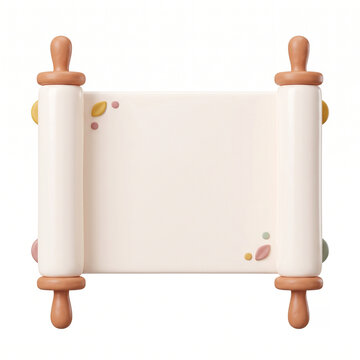 Unrolled traditional blank paper scroll 3D clay icon, Mid-Autumn Festival and Chuseok copy space frame, isolated on white background