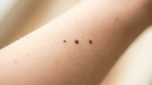 Close up of Small Red Insect Bites on Light Skin Forearm With Minor Irritation Marks