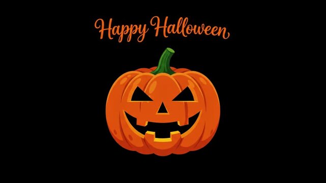 Animation Orange pumpkin drawing and illuminating to reveal a spooky glowing jack o lantern face on a black background with pumpkin being drawn Video.