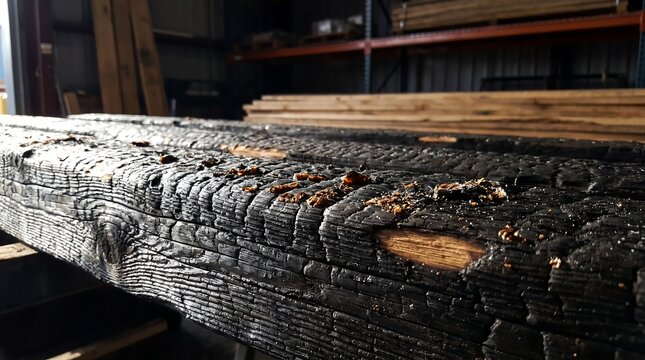 Charred Shou Sugi Ban Wood Beam Texture.