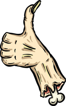 Vector illustration of a creepy severed cartoon zombie undead hand reaching up gesture