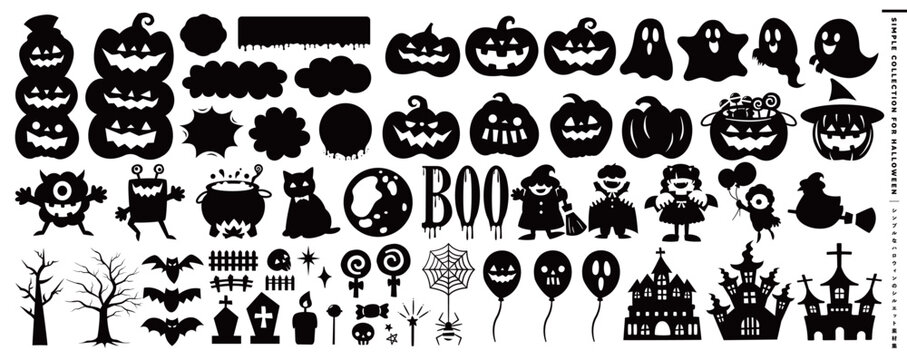 ハロウィンのベクターシルエットアイコン黒_ハロウィーンのかぼちゃのデザイン・イラスト素材