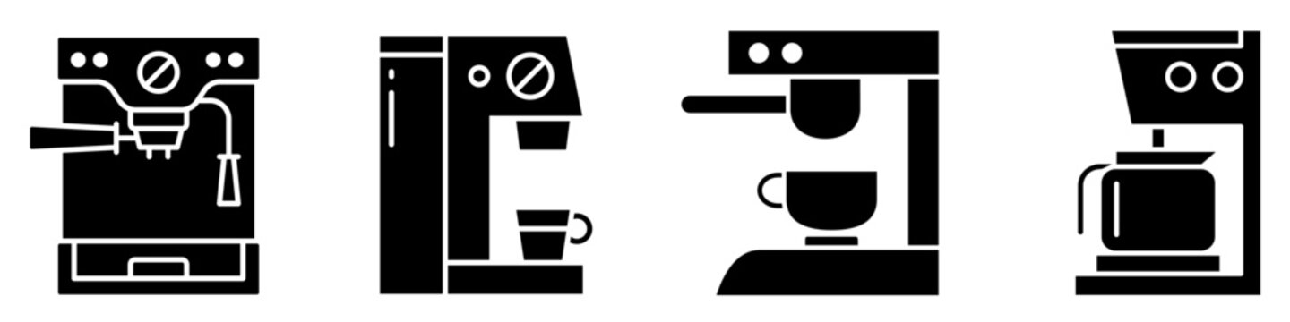 Coffee machine icon vector set. Espresso machine illustration sign collection. Coffee maker symbol. Automatic coffee machine logo or mark.